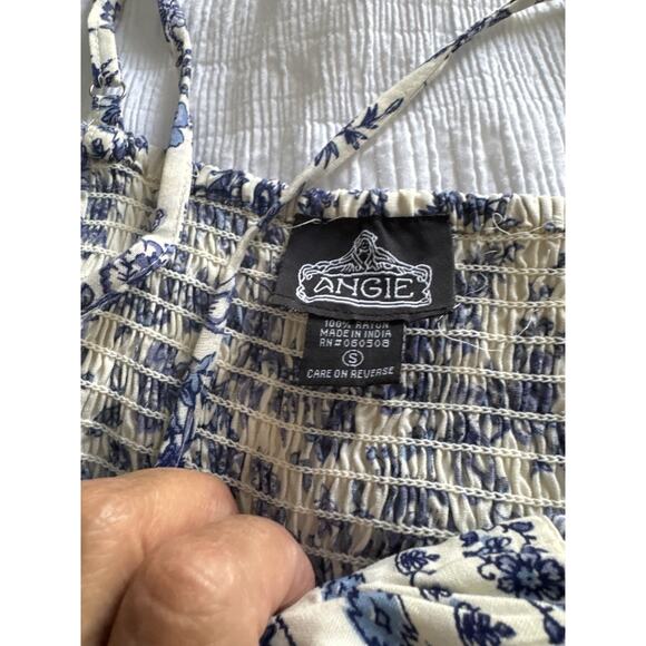 Angie Y2K Milkmaid Dress Cottage Core Blue White Floral High Low Babydoll Maxi - Picture 4 of 10